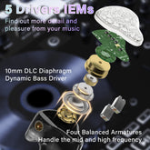 BASN Bmaster5 Five Drivers (1DD+4BA) PE Connector In Ear Monitor Headphone (Glacier White)